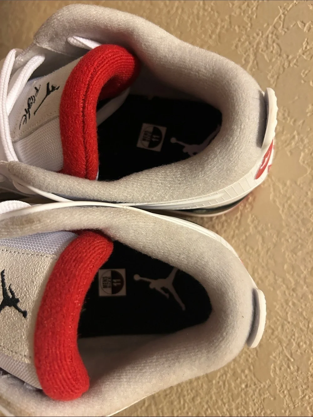 Jordan Low Top Sneakers in White, Black & Red Accents